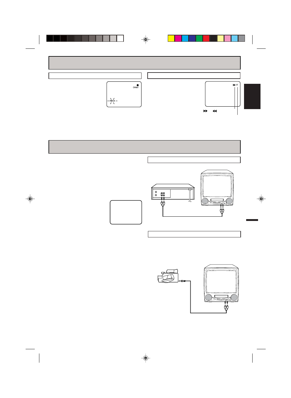 Video index search system duplicating a video tape, English, Connection to another vcr | Connection to camcorder, Recording an index mark index search | Memorex MVT2194 User Manual | Page 23 / 56