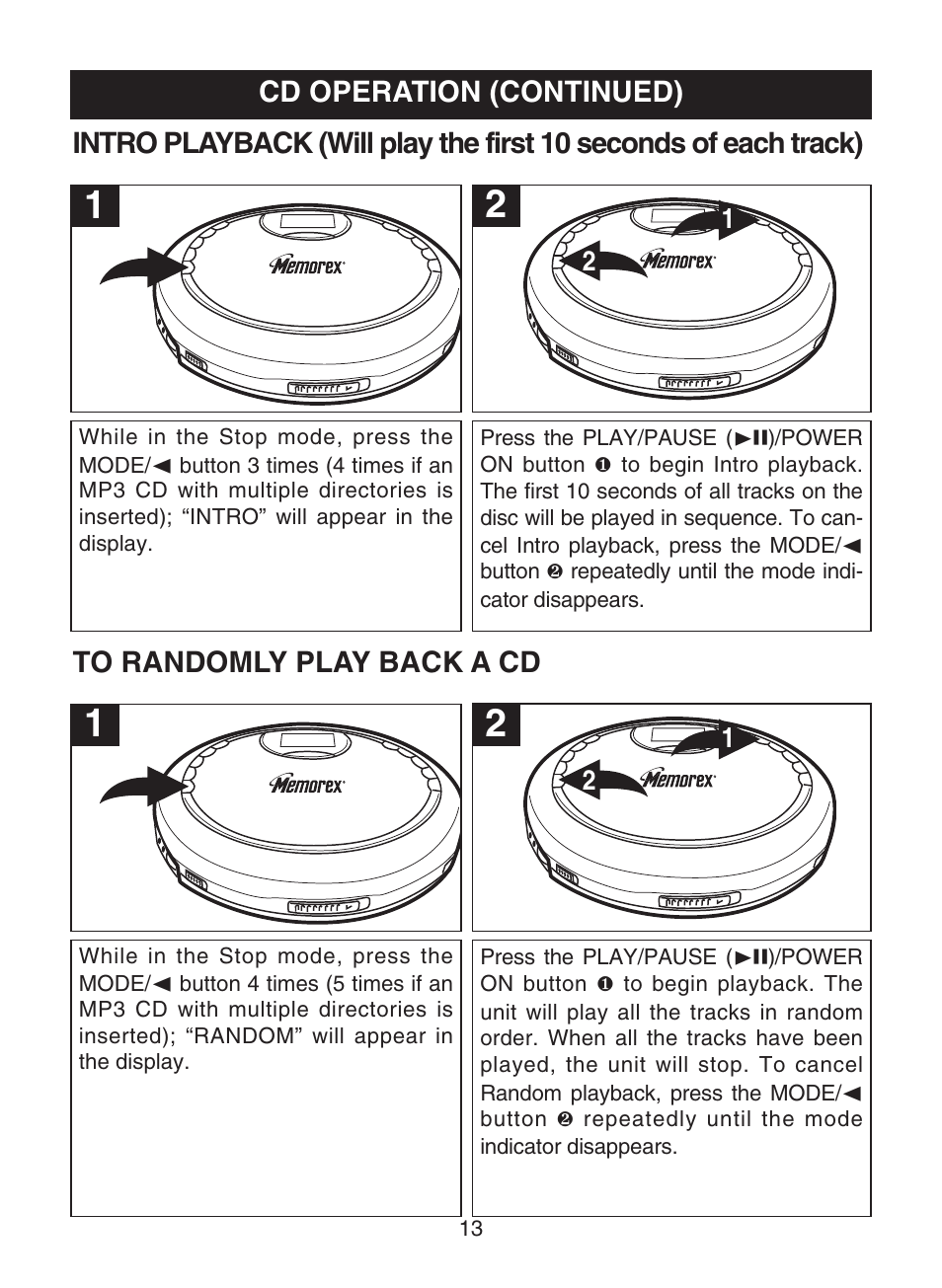 Cd operation (continued) | Memorex MPD8859 User Manual | Page 14 / 24