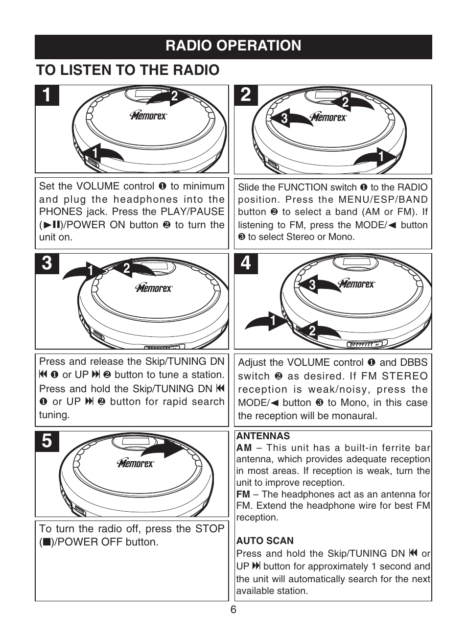 Radio operation | Memorex MPD8859 User Manual | Page 7 / 24