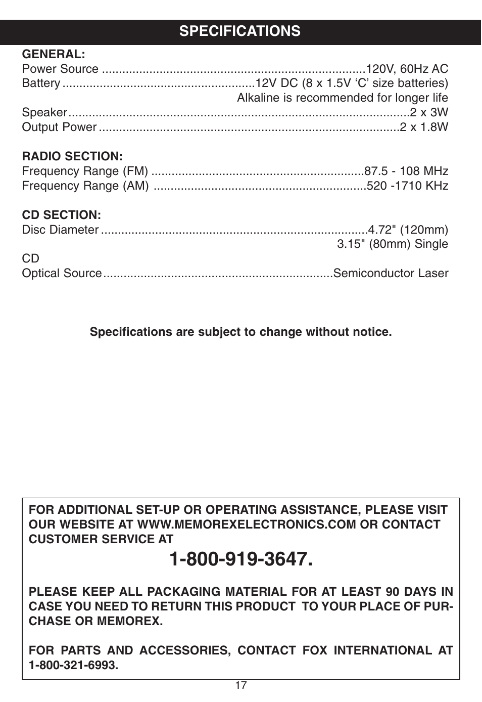 Memorex MP8800 User Manual | Page 18 / 19