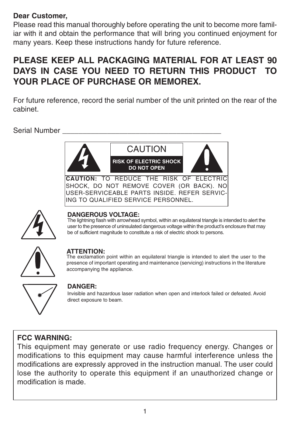 Caution | Memorex MP8800 User Manual | Page 2 / 19