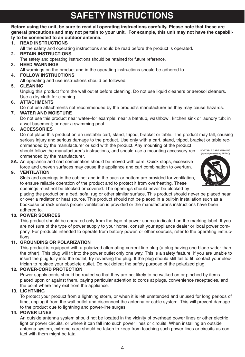 Safety instructions | Memorex MP8800 User Manual | Page 5 / 19