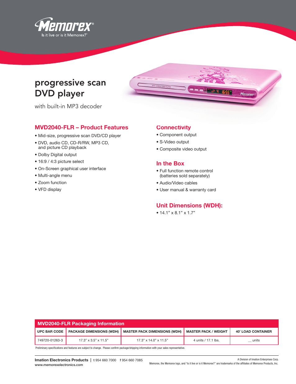 Memorex MVD 2040-FLR User Manual | 1 page