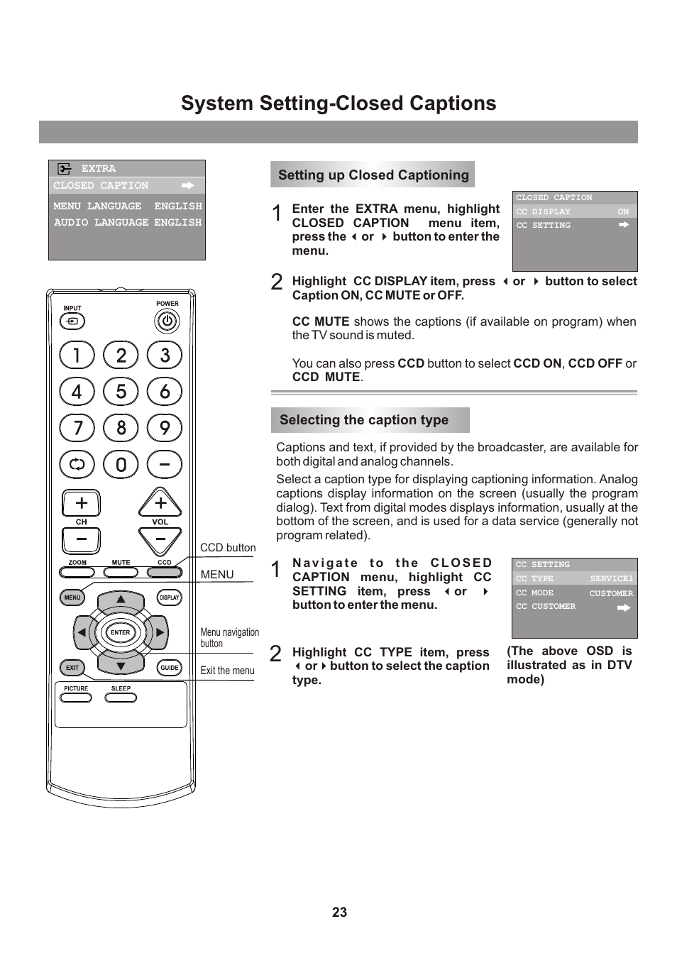 页面 25, System setting-closed captions | Memorex mt2026D User Manual | Page 25 / 71