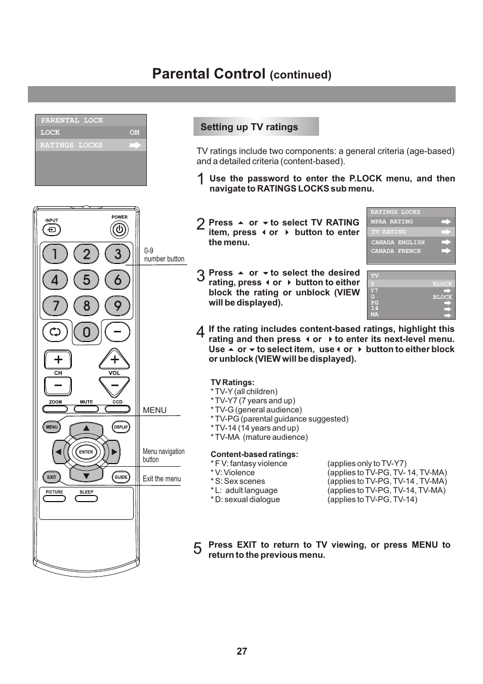 页面 29, Parental control, Continued) | Memorex mt2026D User Manual | Page 29 / 71