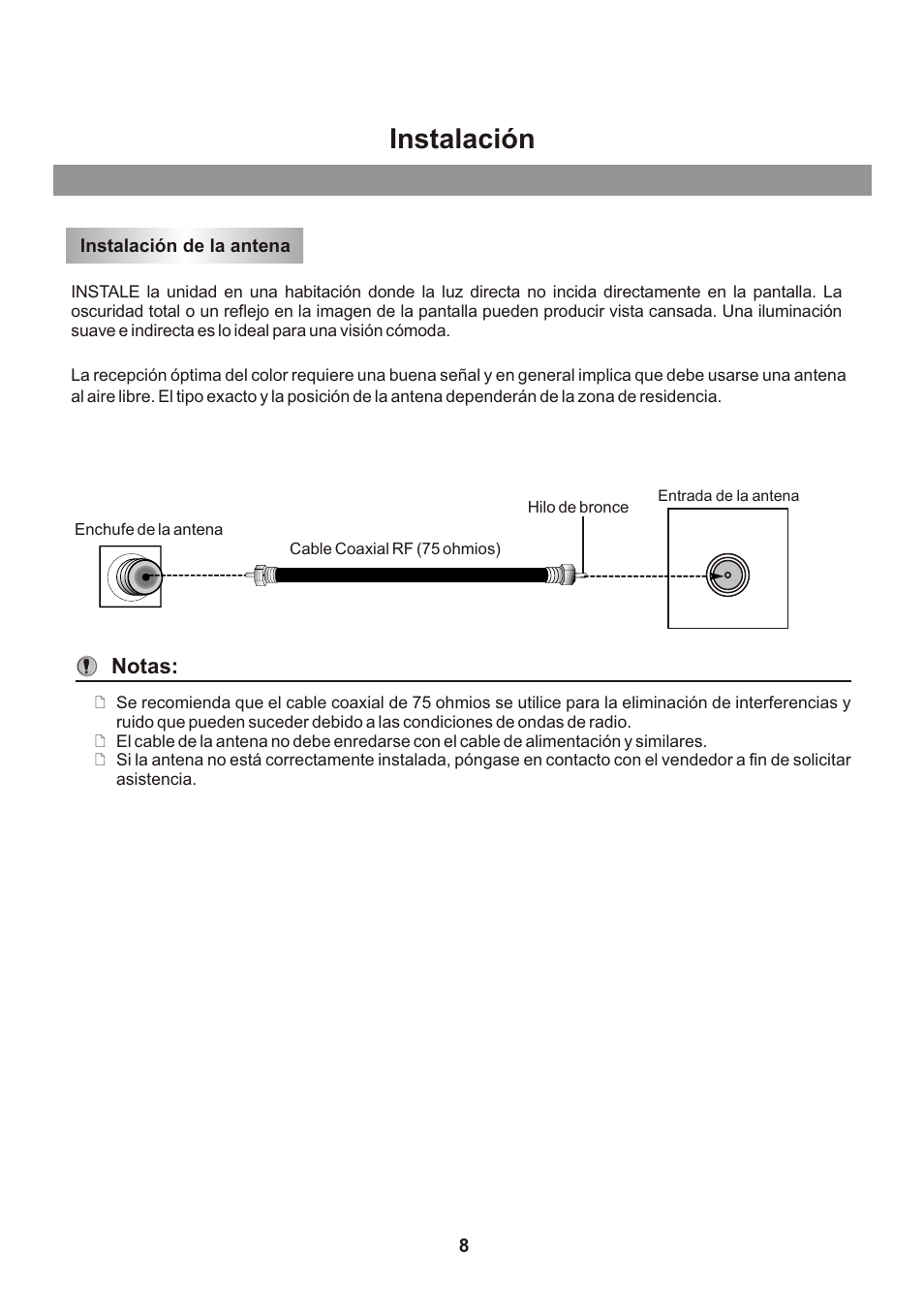 页面 9, Instalación, Notas | Memorex mt2026D User Manual | Page 44 / 71