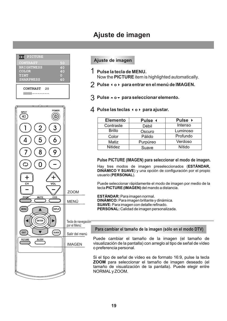 页面 20, Ajuste de imagen | Memorex mt2026D User Manual | Page 55 / 71
