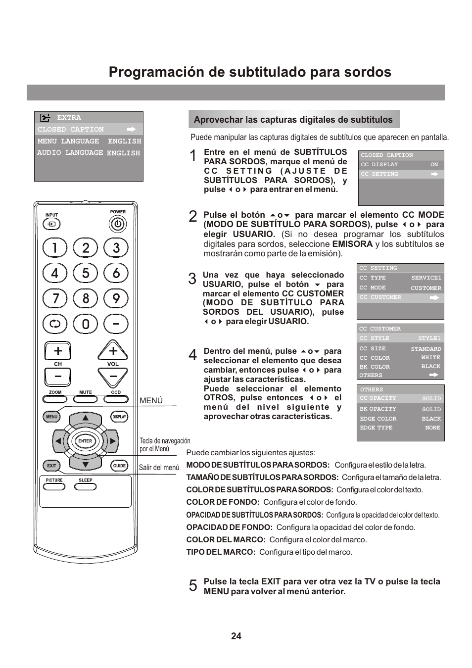 页面 25, Programación de subtitulado para sordos, Aprovechar las capturas digitales de subtítulos | Memorex mt2026D User Manual | Page 60 / 71