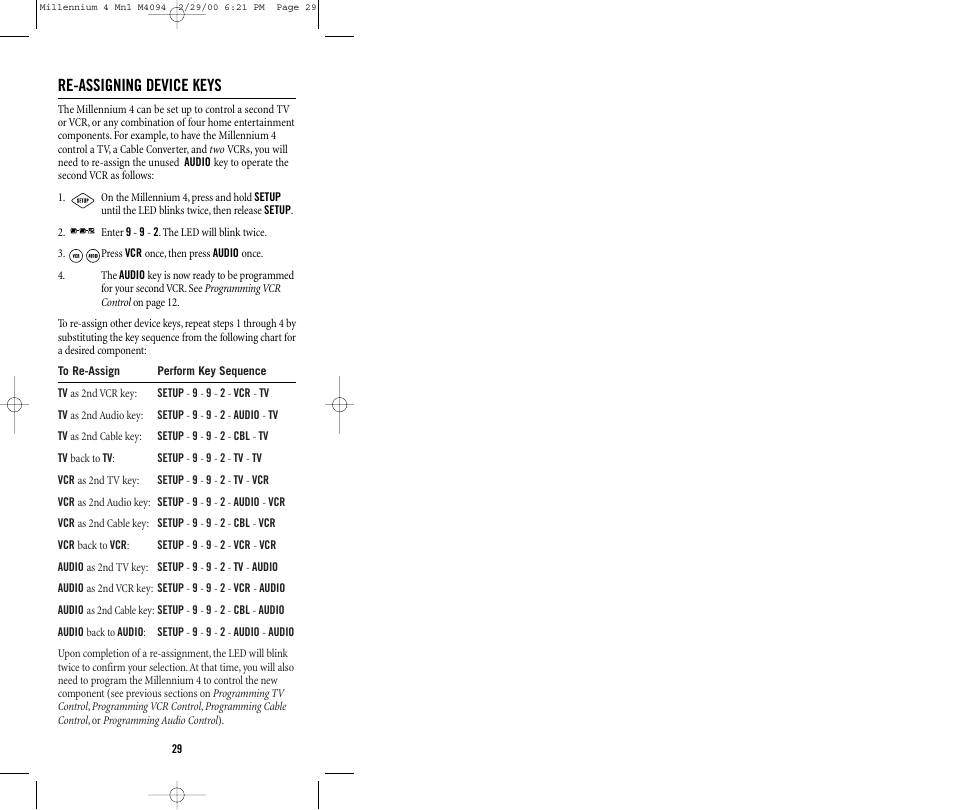 Re-assigning device keys | Memorex MILLENNIUM 4 User Manual | Page 29 / 36