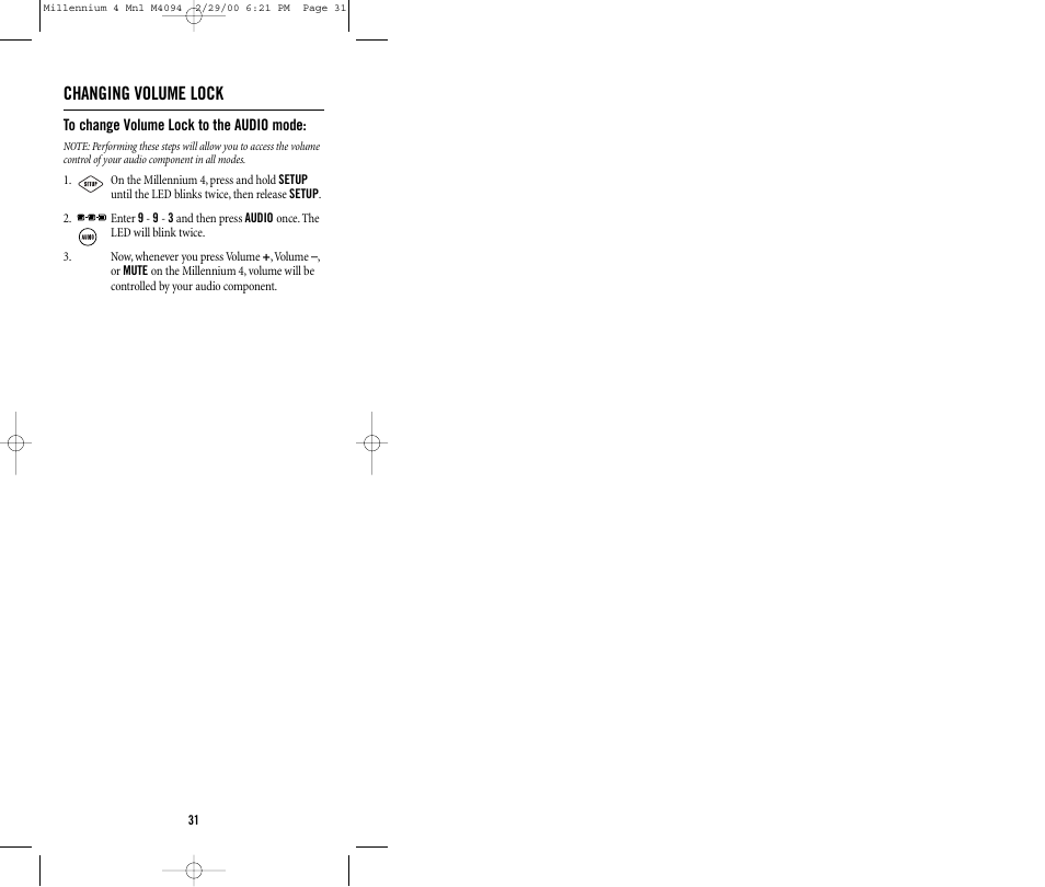Changing volume lock | Memorex MILLENNIUM 4 User Manual | Page 31 / 36