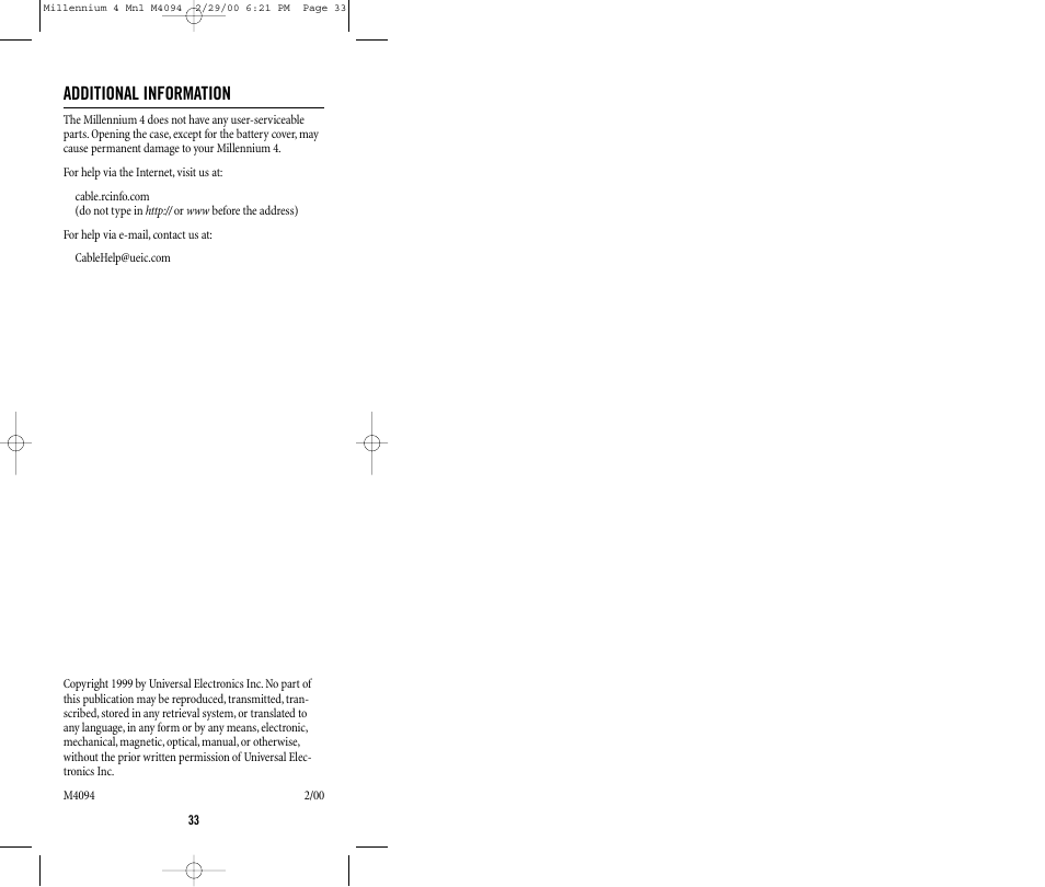 Additional information | Memorex MILLENNIUM 4 User Manual | Page 33 / 36