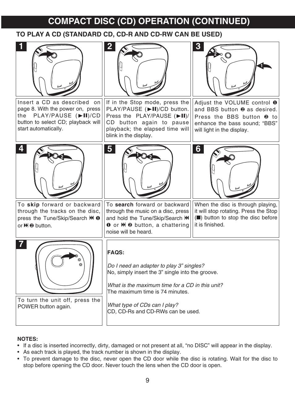 Compact disc (cd) operation (continued) | Memorex MP8700 User Manual | Page 10 / 17