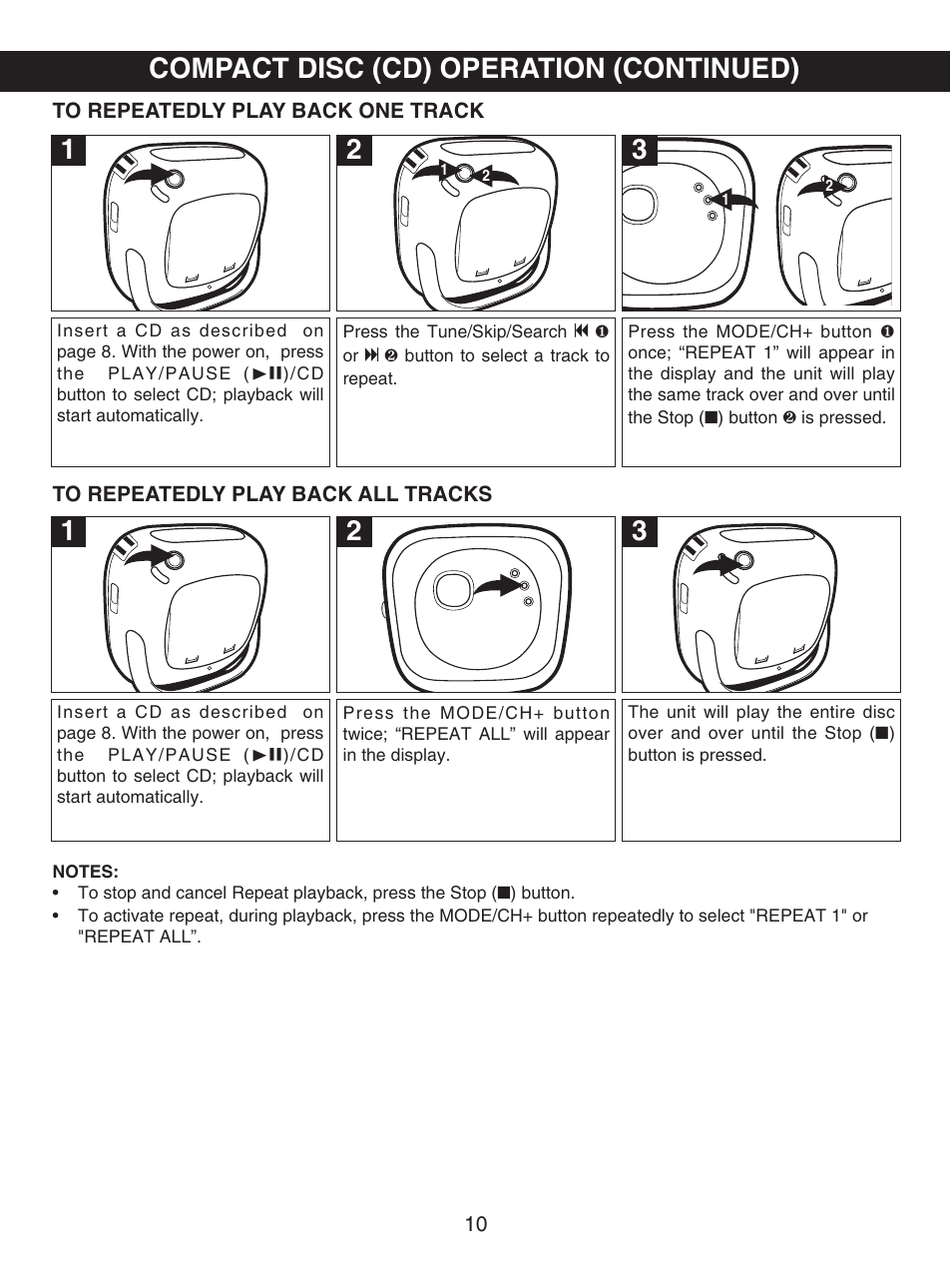 Compact disc (cd) operation (continued) | Memorex MP8700 User Manual | Page 11 / 17