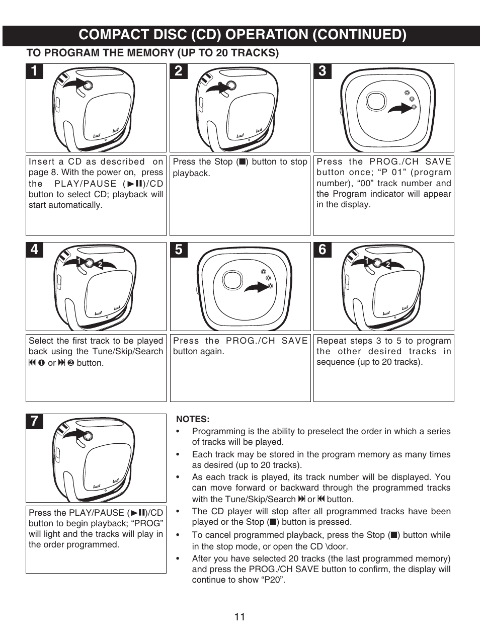 5compact disc (cd) operation (continued) | Memorex MP8700 User Manual | Page 12 / 17