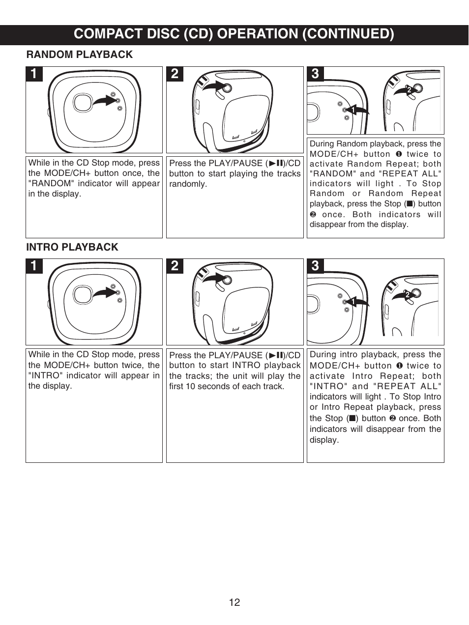 Compact disc (cd) operation (continued) | Memorex MP8700 User Manual | Page 13 / 17