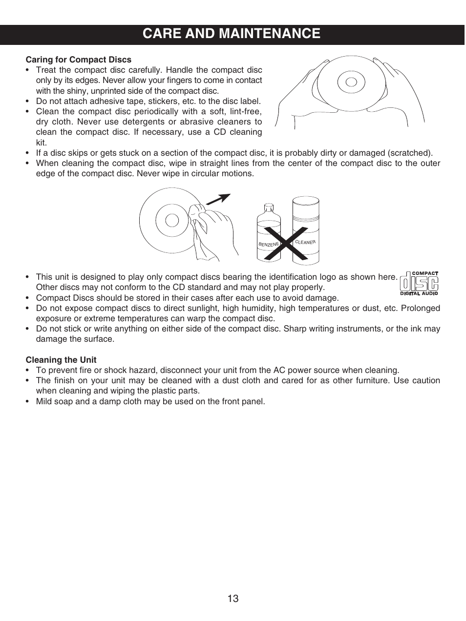 Care and maintenance | Memorex MP8700 User Manual | Page 14 / 17