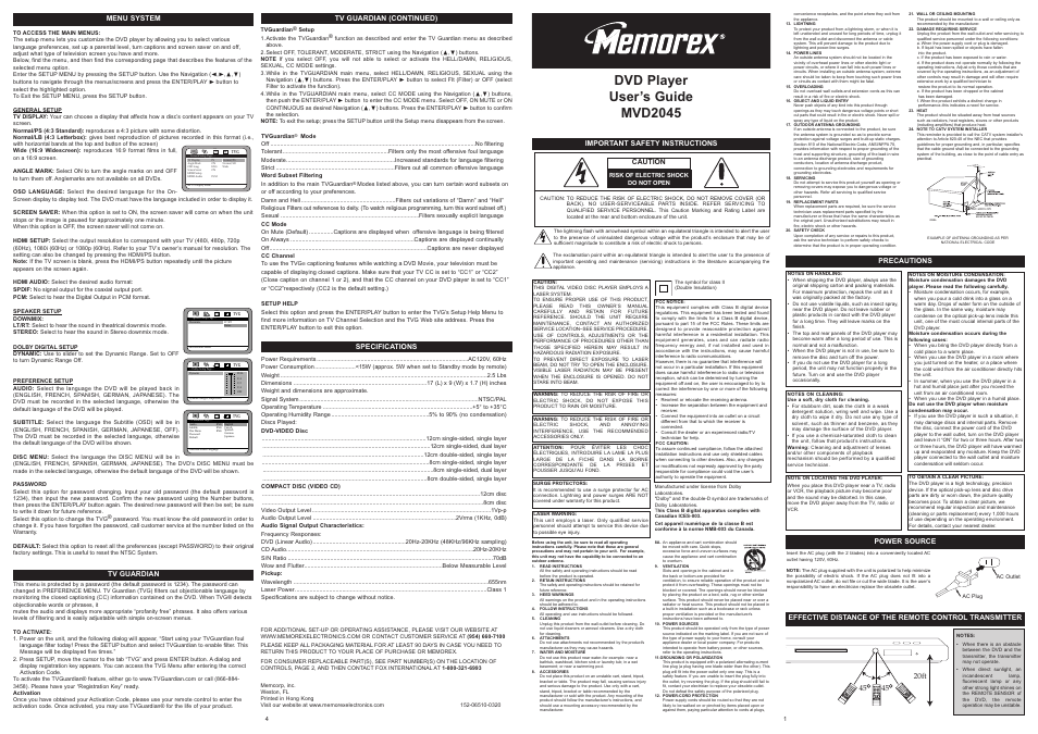 Memorex MVD2045 User Manual | 4 pages