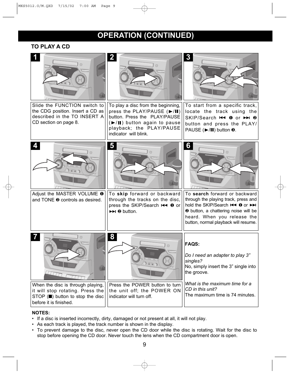 Operation (continued) | Memorex MKS5012 User Manual | Page 10 / 22