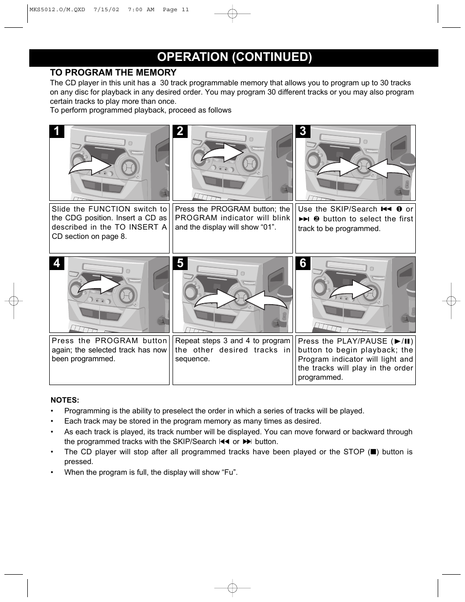 5operation (continued) | Memorex MKS5012 User Manual | Page 12 / 22