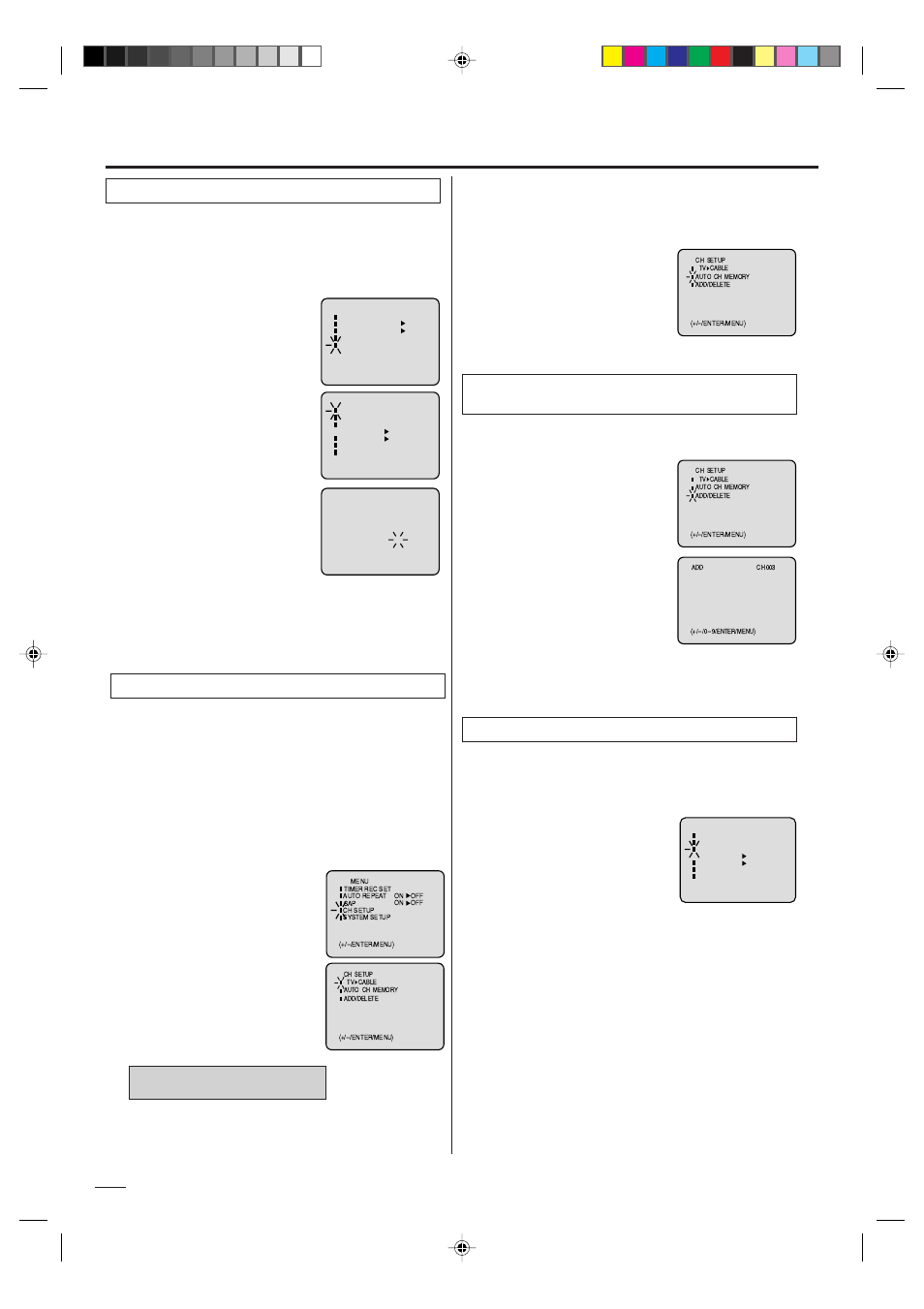Ajuste de la sección vcr, Ajuste del sintonizador seleccion de tv/cable, Ajuste automático de los canales | Eliminacion de ruido, Ajuste del reloj manual | Memorex MVD4541 User Manual | Page 50 / 68