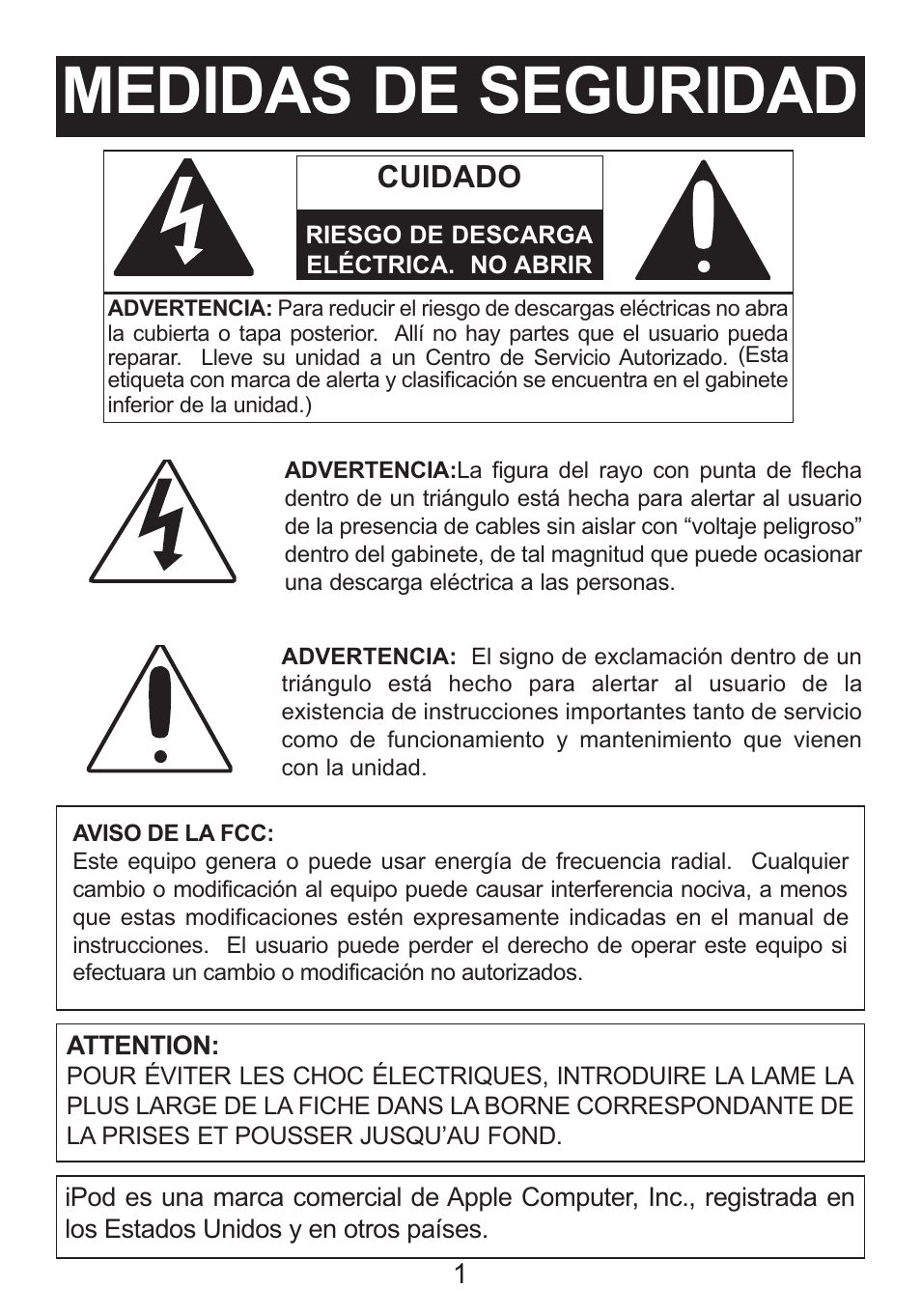 Medidas de seguridad, Cuidado | Memorex M12001 User Manual | Page 22 / 42