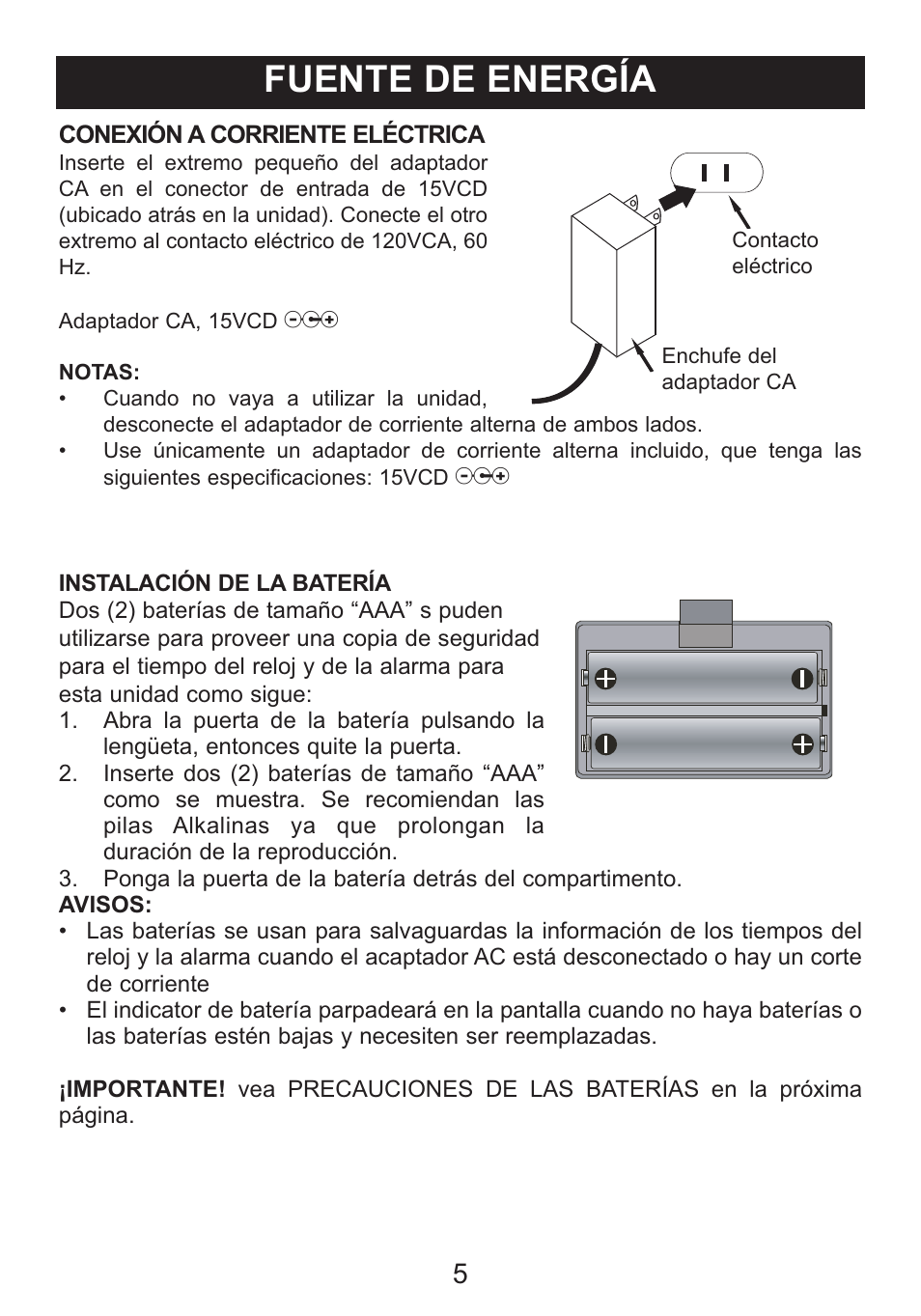 Fuente de energía | Memorex M12001 User Manual | Page 26 / 42