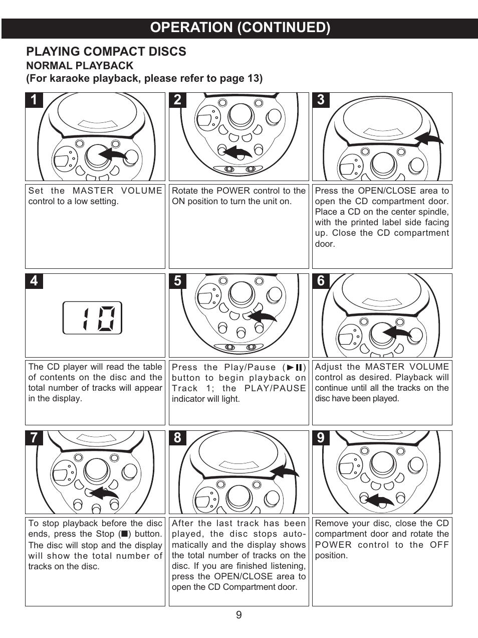 Operation (continued), Playing compact discs | Memorex MKS2116 User Manual | Page 10 / 34