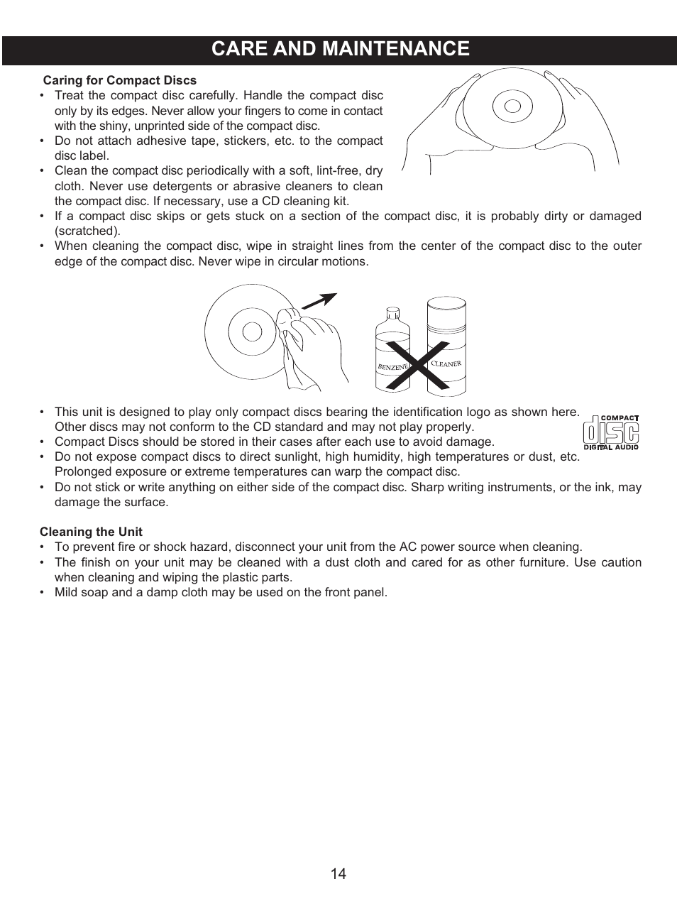 Care and maintenance | Memorex MKS2116 User Manual | Page 15 / 34