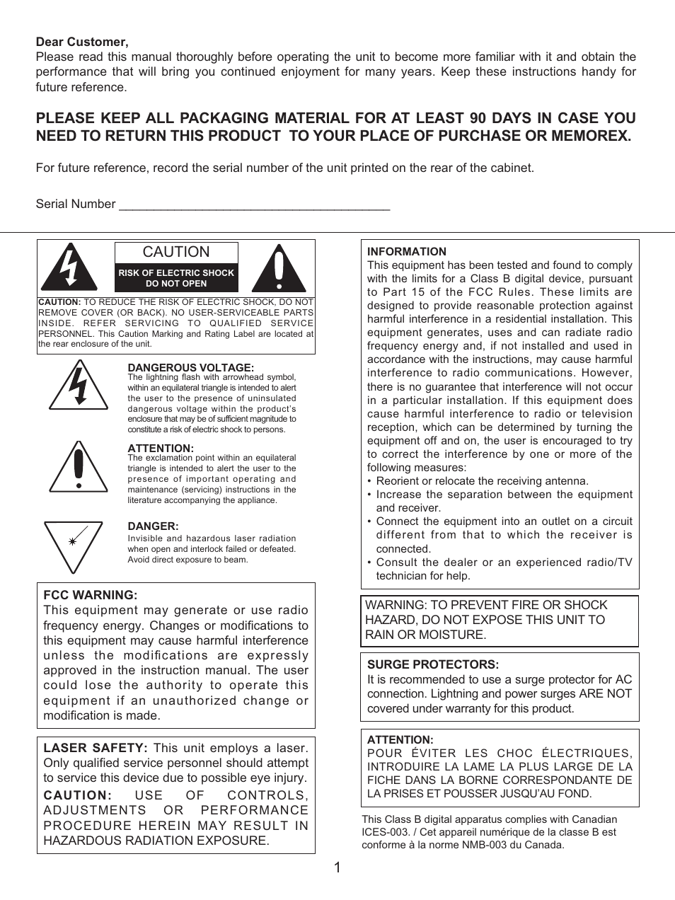 Caution | Memorex MKS2116 User Manual | Page 2 / 34