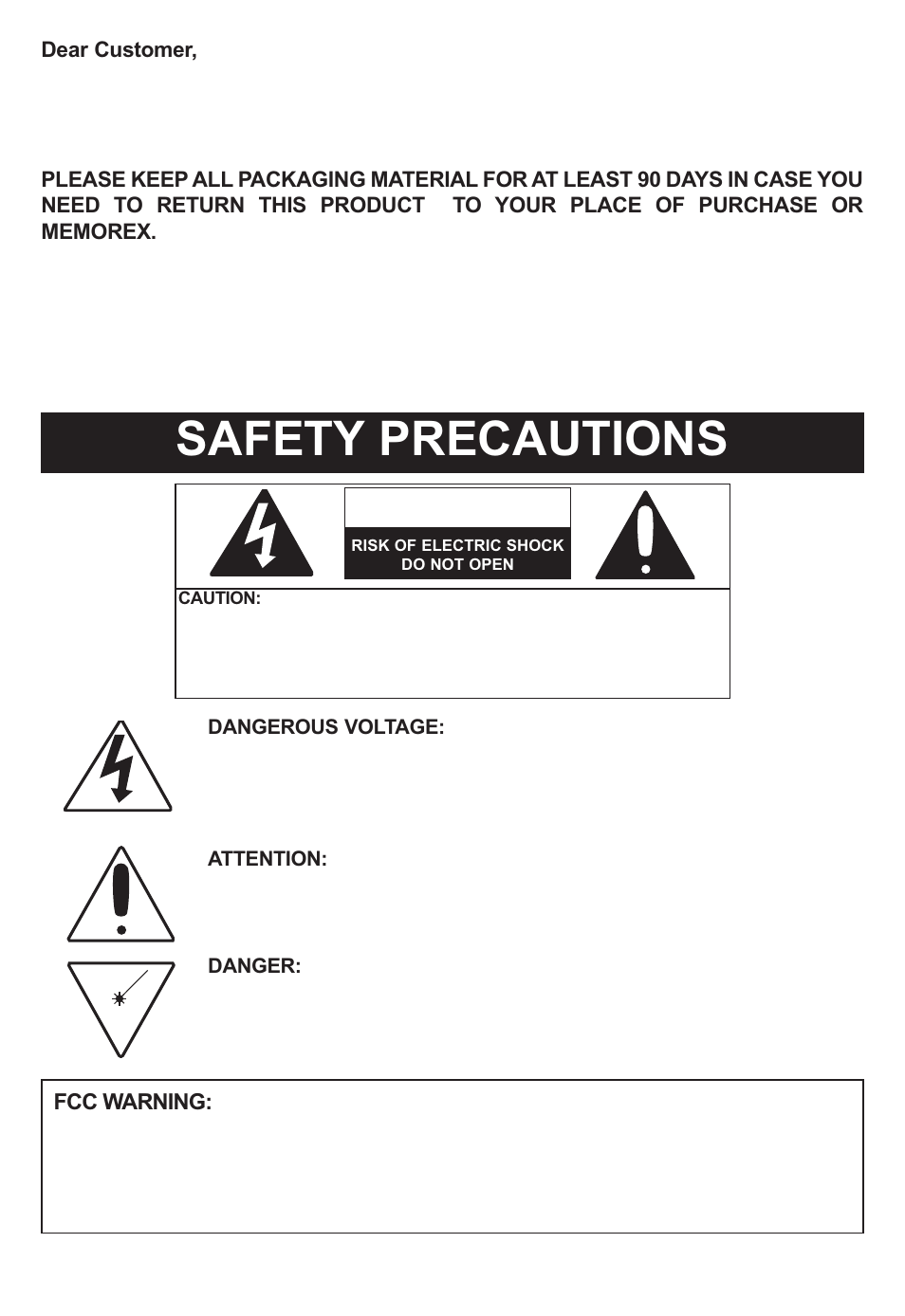 Safety precautions, Caution | Memorex MP4047 User Manual | Page 2 / 42