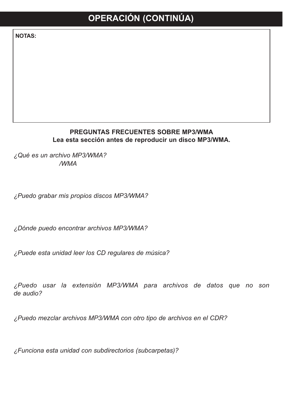 Operación (continúa) | Memorex MP4047 User Manual | Page 33 / 42