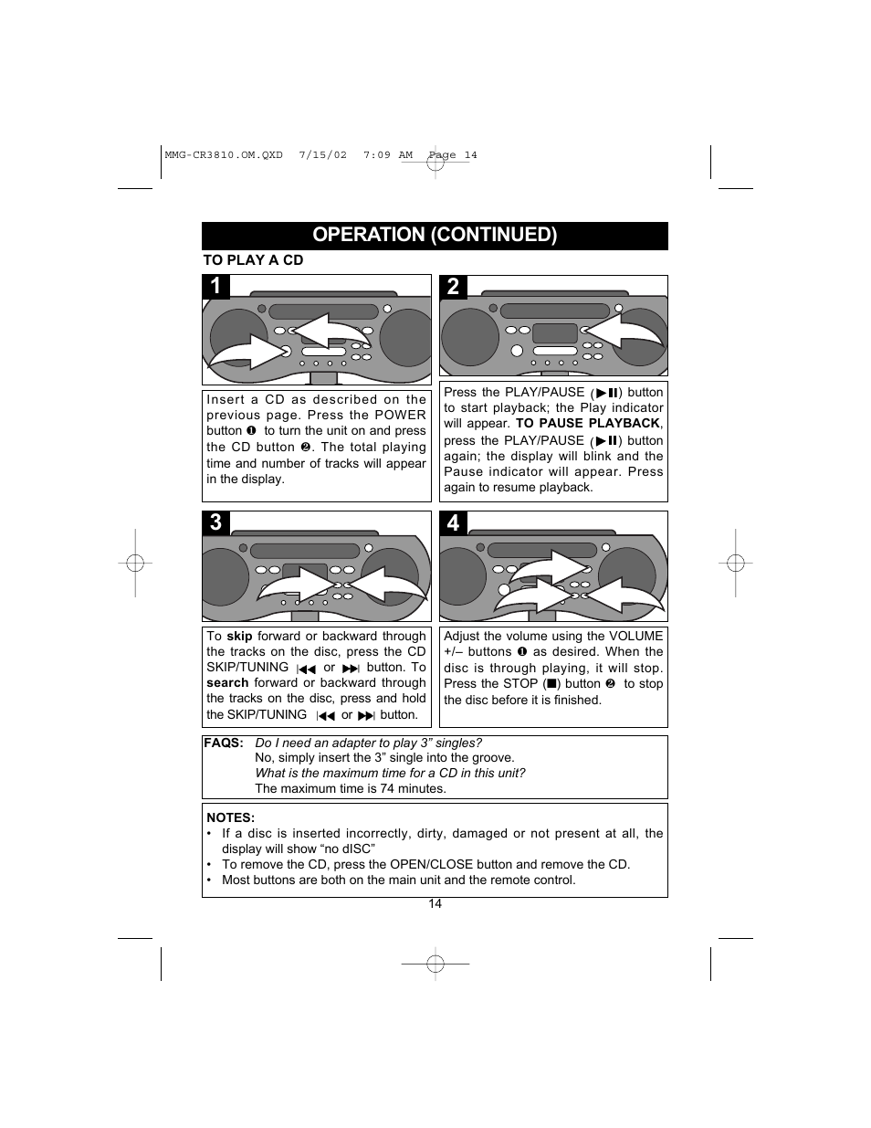 Operation (continued) | Memorex MMG-CR3810 User Manual | Page 15 / 21