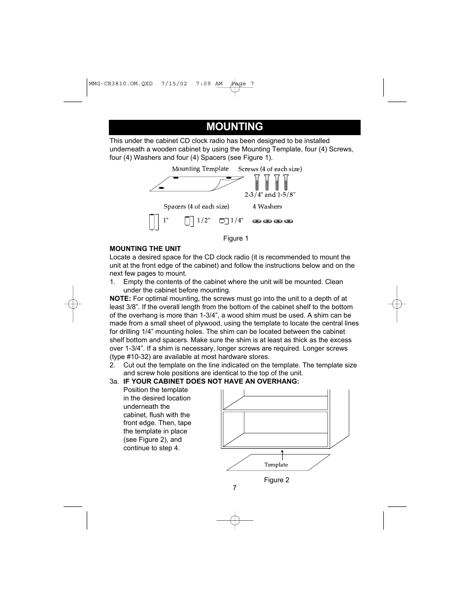 Mounting | Memorex MMG-CR3810 User Manual | Page 8 / 21