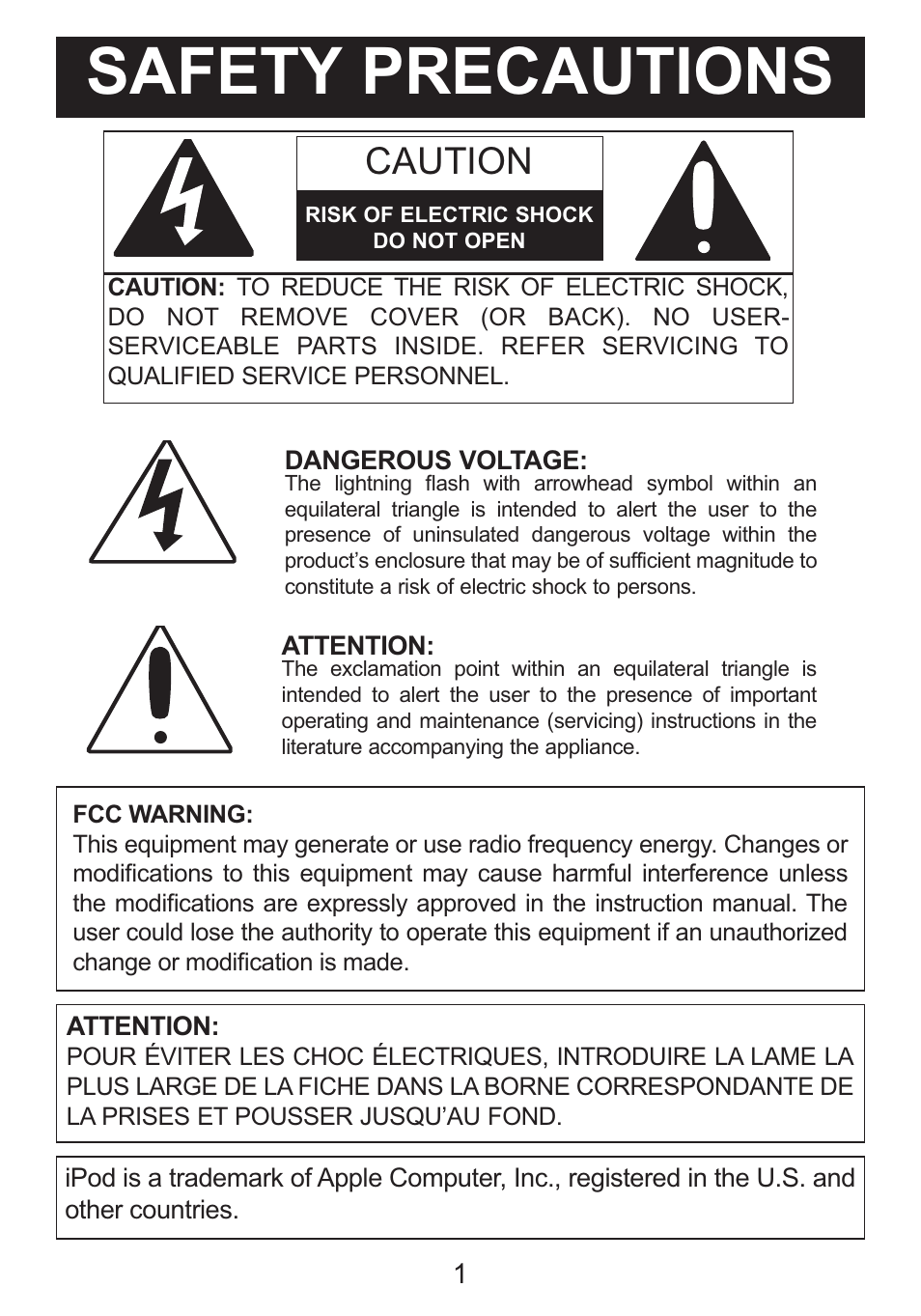 Safety precautions, Caution | Memorex iTrek Mi3001 User Manual | Page 2 / 36