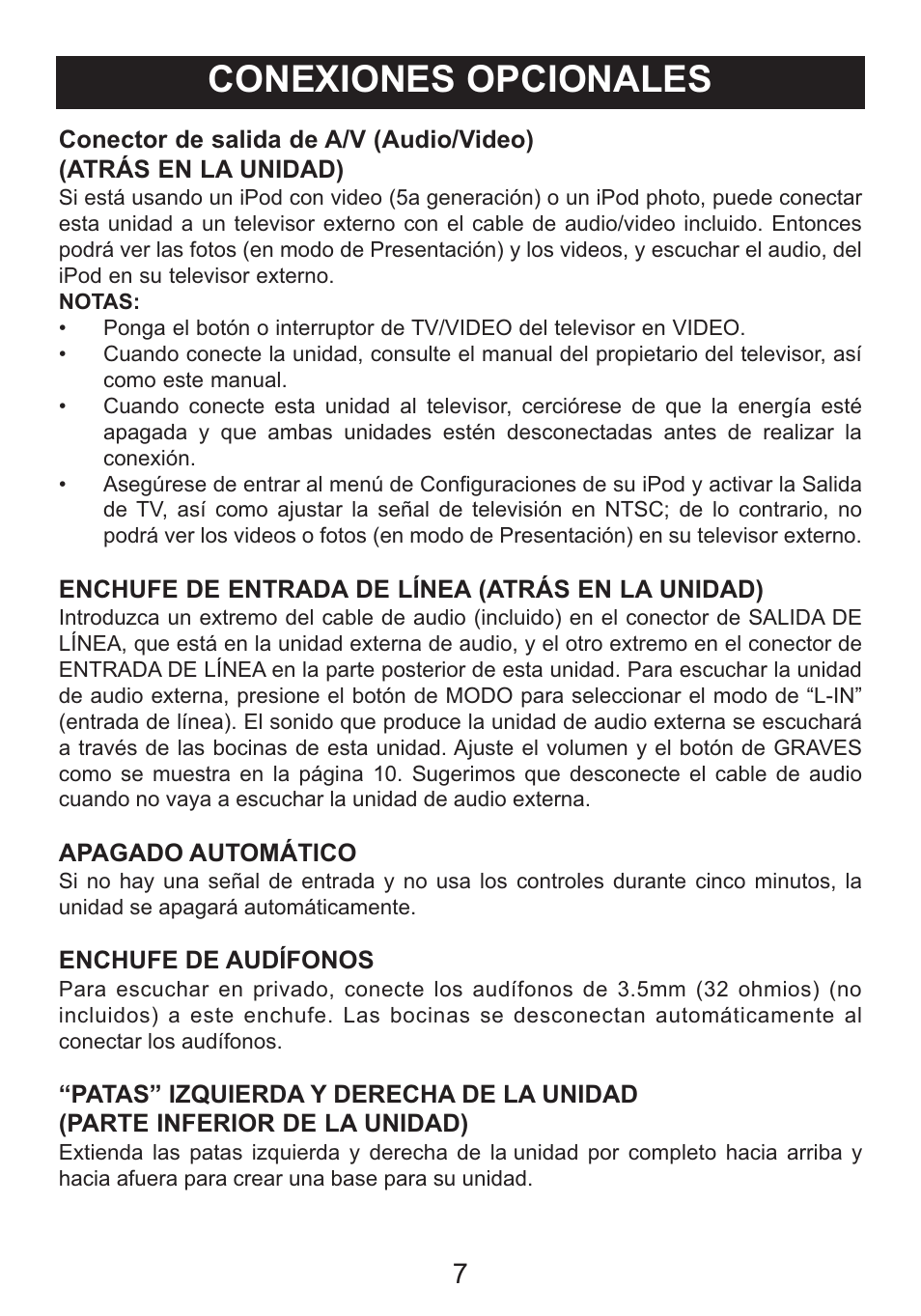 Conexiones opcionales | Memorex iTrek Mi3001 User Manual | Page 25 / 36