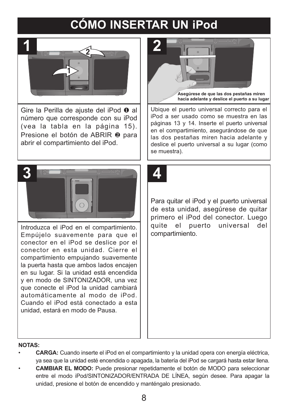 Cómo insertar un ipod | Memorex iTrek Mi3001 User Manual | Page 26 / 36