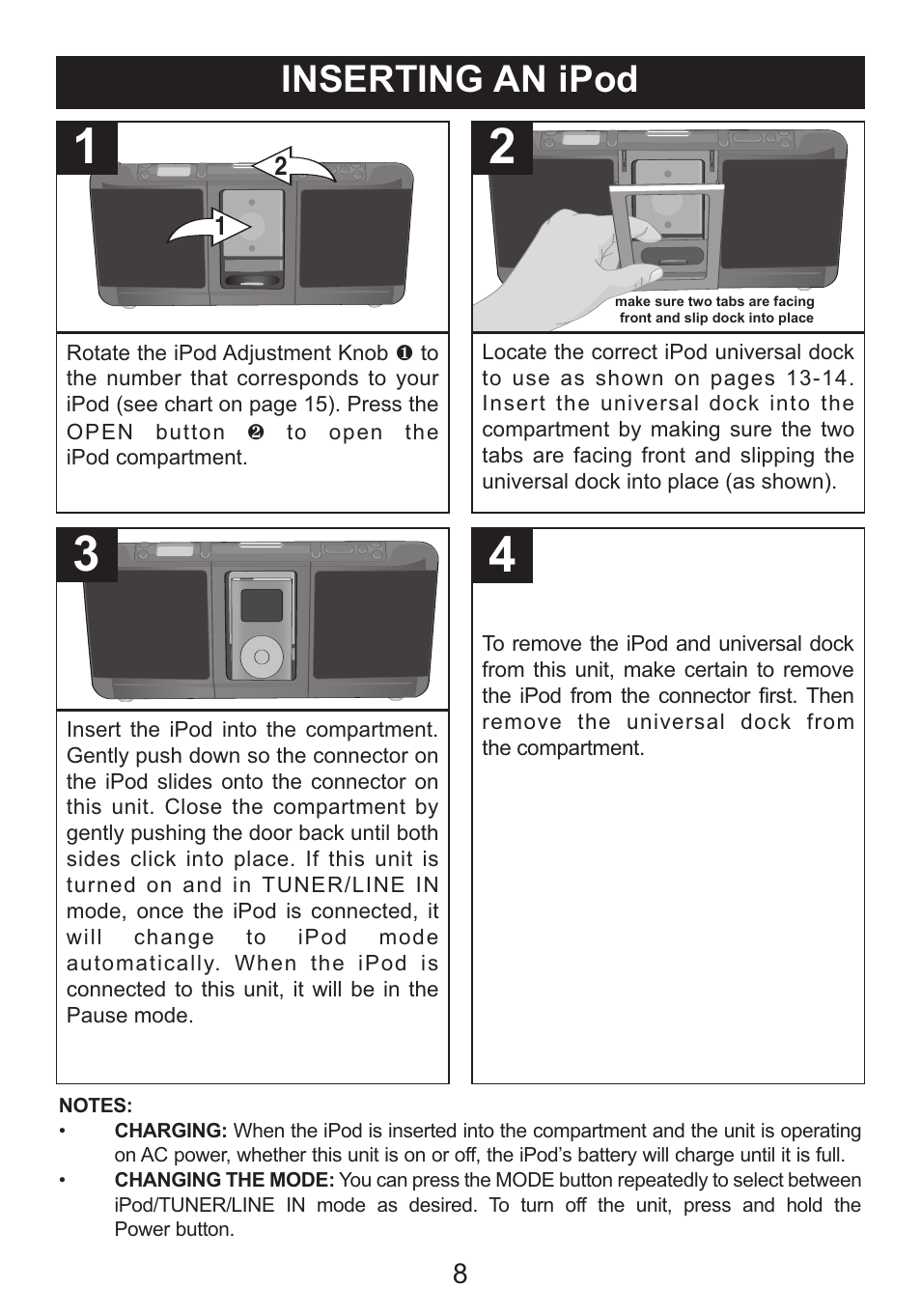 Inserting an ipod | Memorex iTrek Mi3001 User Manual | Page 9 / 36