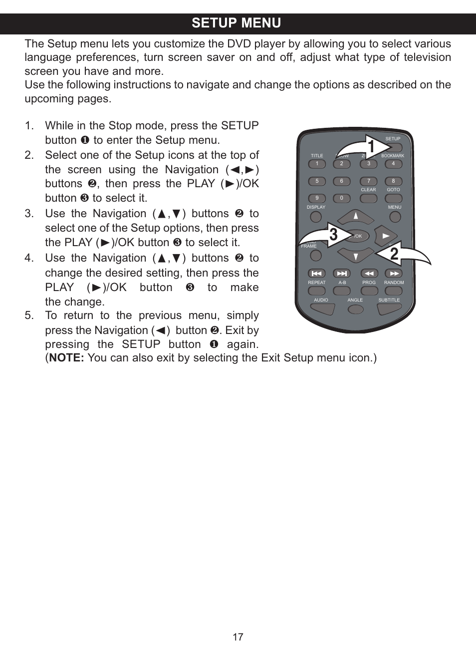 Setup menu | Memorex MVDP1102 User Manual | Page 18 / 94