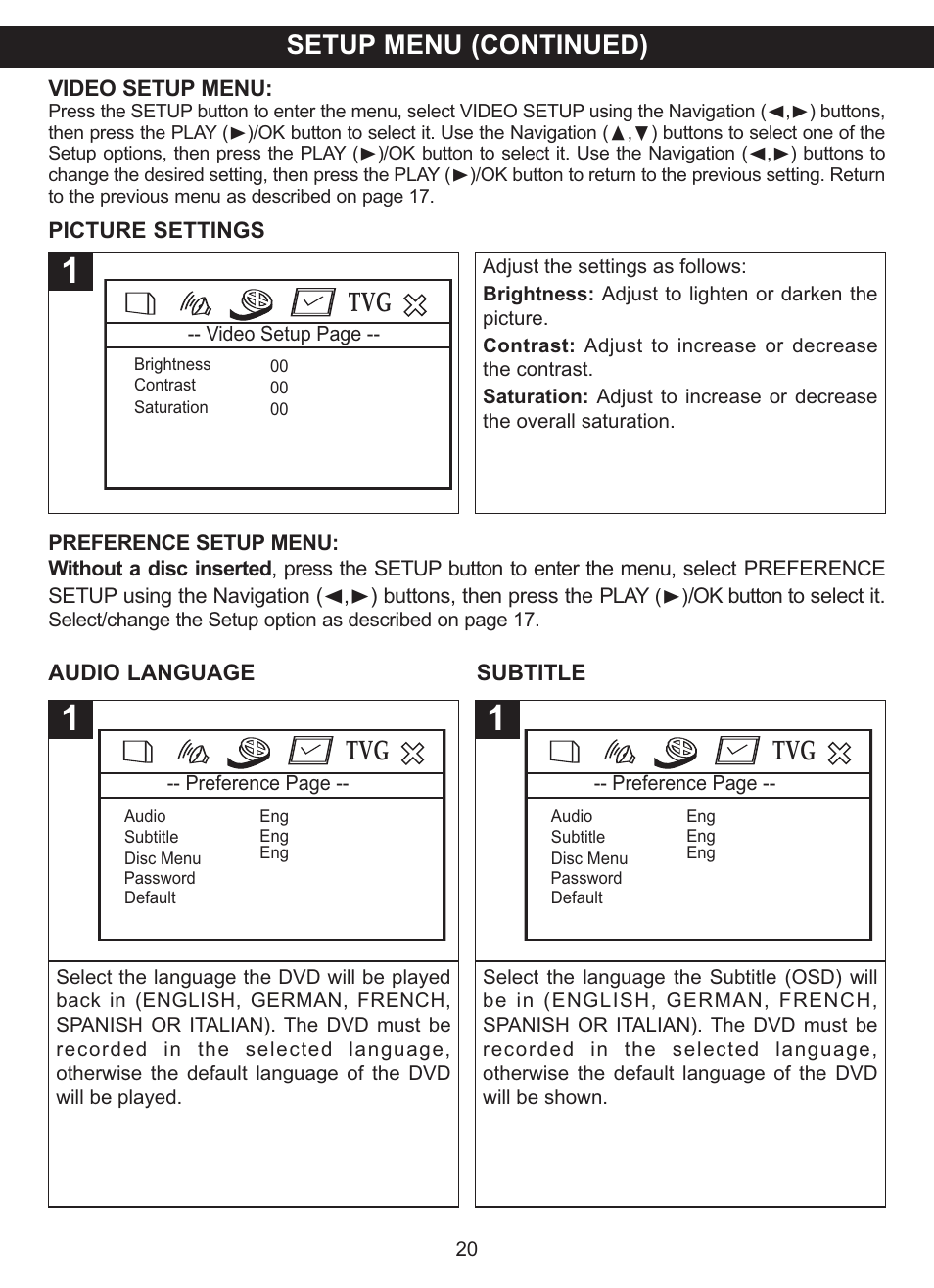 Setup menu (continued) | Memorex MVDP1102 User Manual | Page 21 / 94