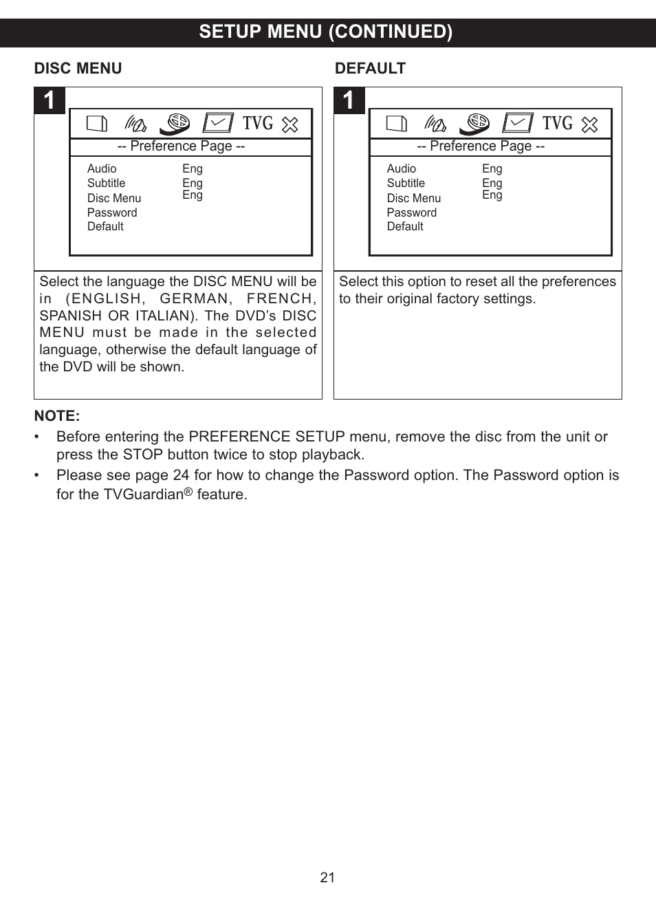 Setup menu (continued) | Memorex MVDP1102 User Manual | Page 22 / 94