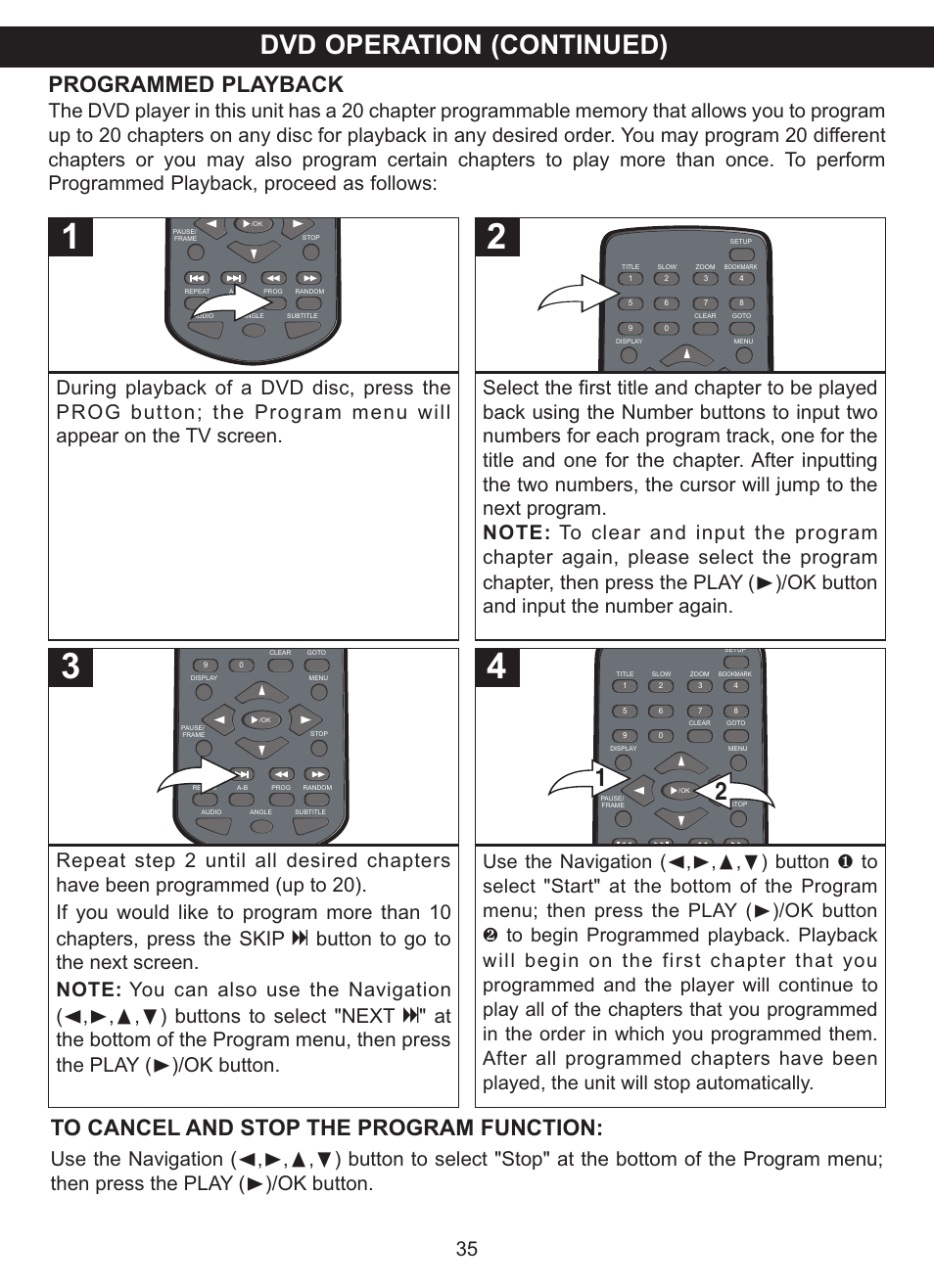Dvd operation (continued), Programmed playback | Memorex MVDP1102 User Manual | Page 36 / 94