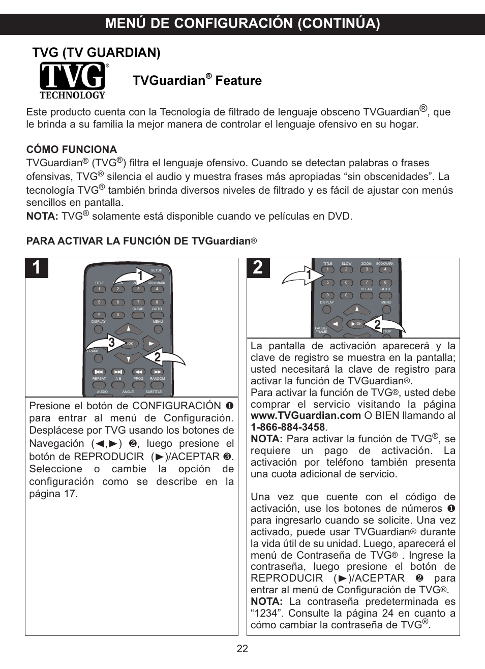 Menú de configuración (continúa), Tvg (tv guardian) tvguardian, Feature | Para activar la función de tvg | Memorex MVDP1102 User Manual | Page 69 / 94