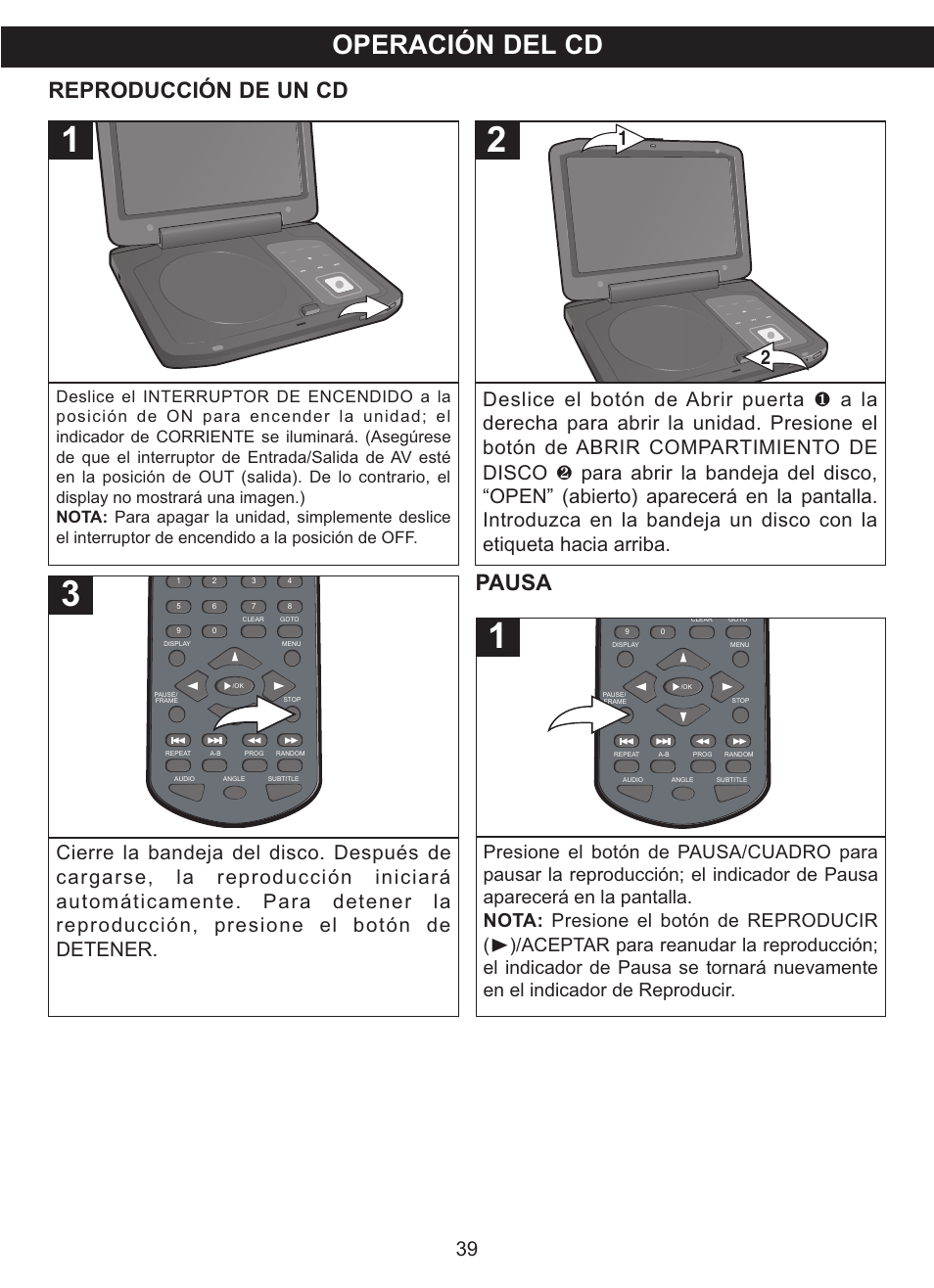 Operación del cd, Pausa, Reproducción de un cd | Memorex MVDP1102 User Manual | Page 86 / 94