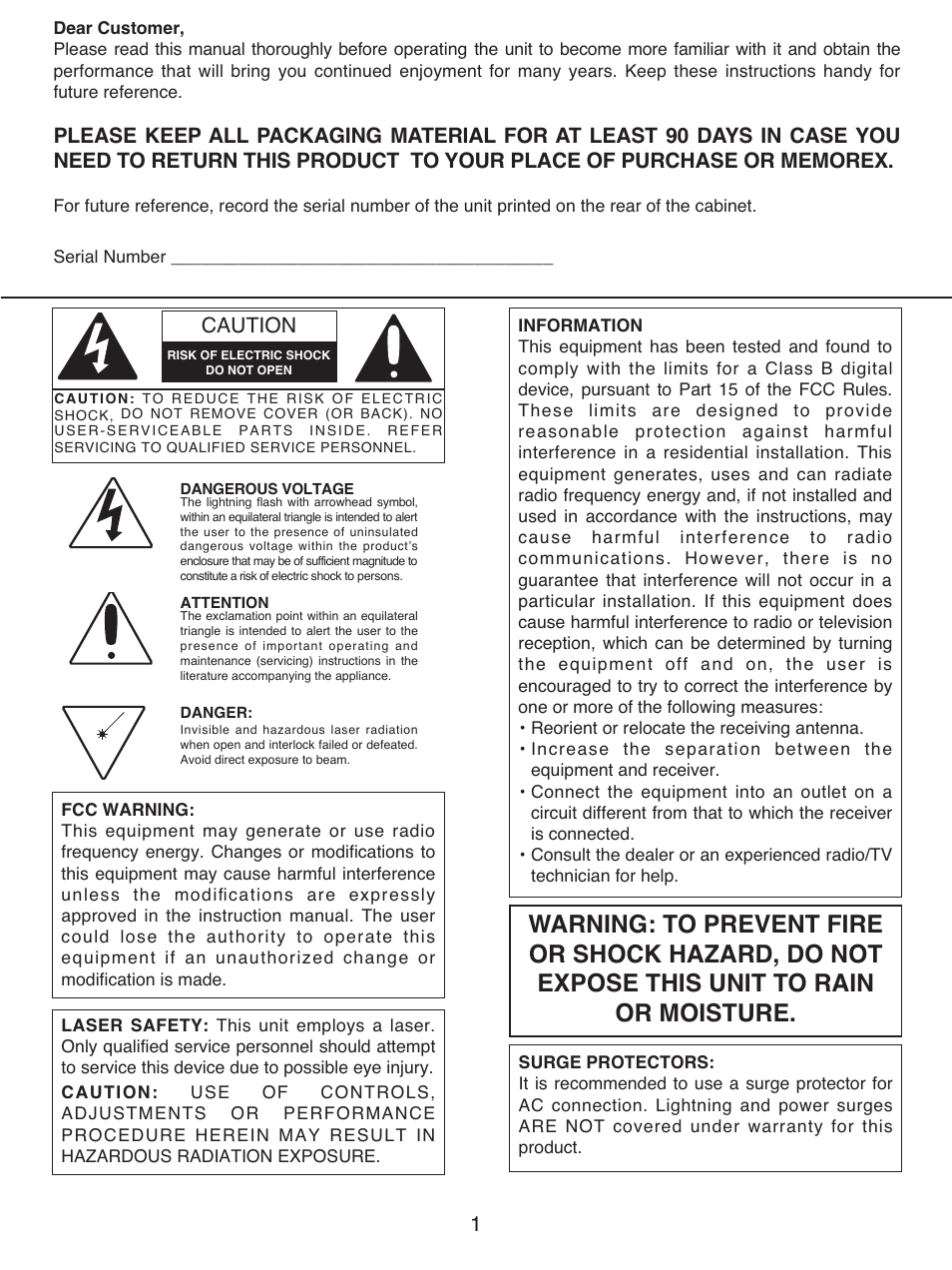 Caution | Memorex MX4501 User Manual | Page 2 / 20