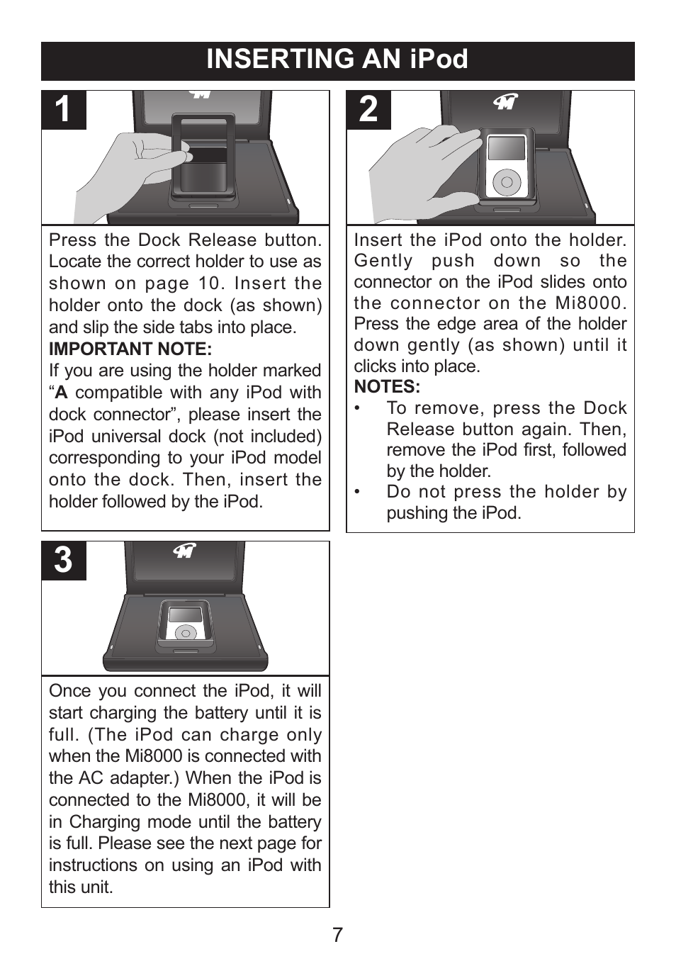 Inserting an ipod | Memorex iFlipTM User Manual | Page 8 / 14