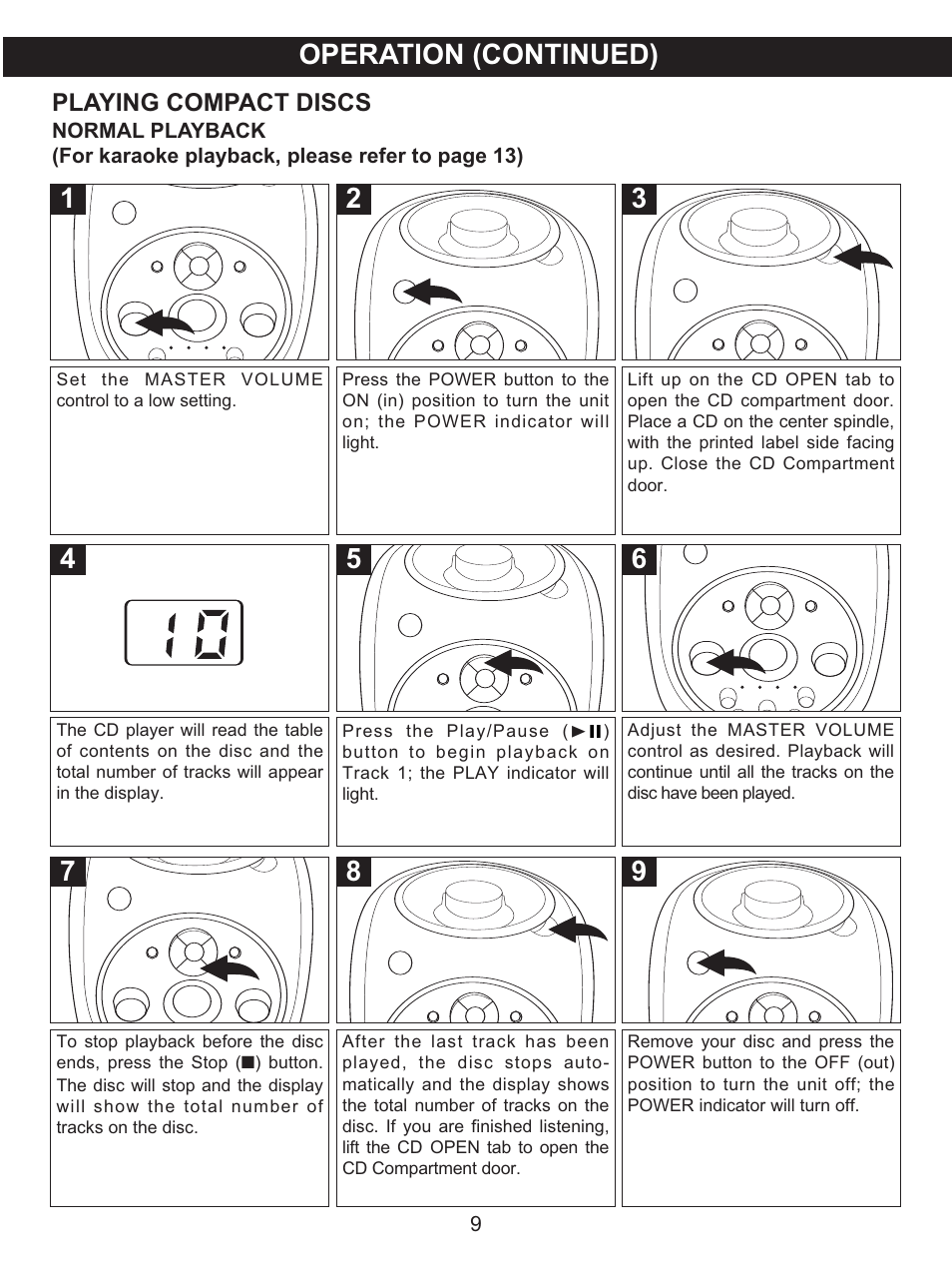 Operation (continued), Playing compact discs | Memorex MKS2115 User Manual | Page 10 / 38