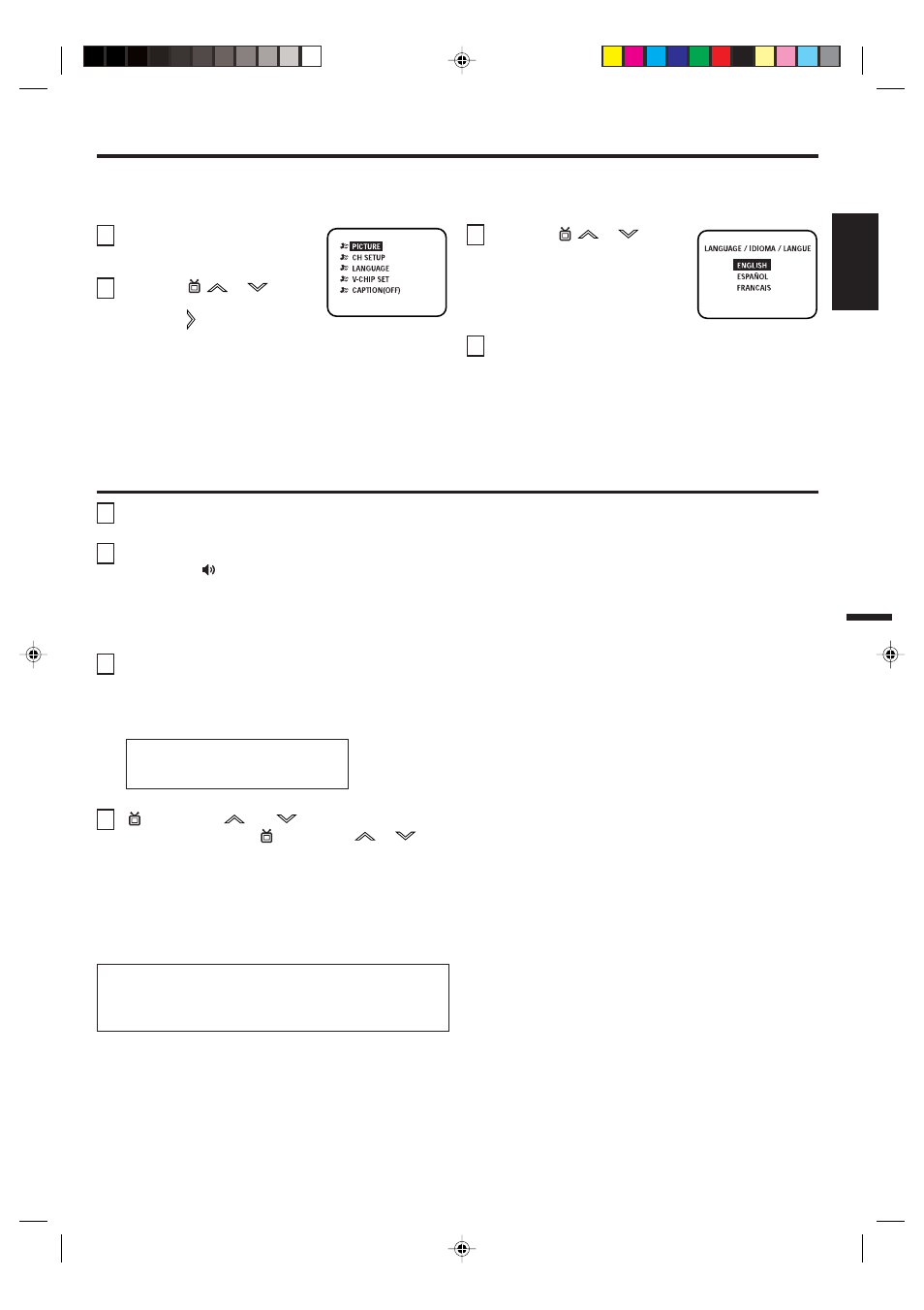 Setting language, Tv operation, English | Memorex DT1900-C User Manual | Page 7 / 32