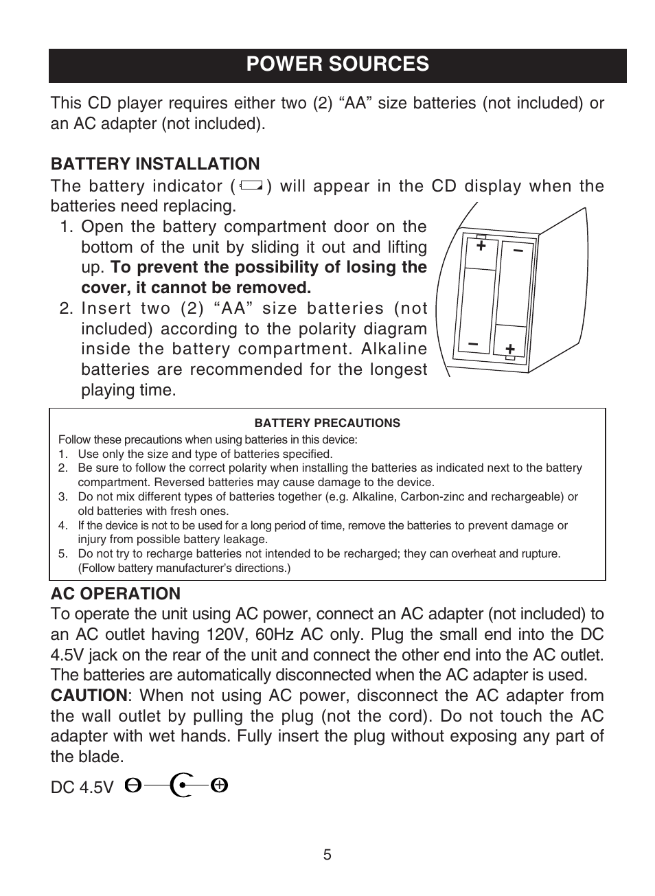 Power sources | Memorex MD6883 User Manual | Page 6 / 19