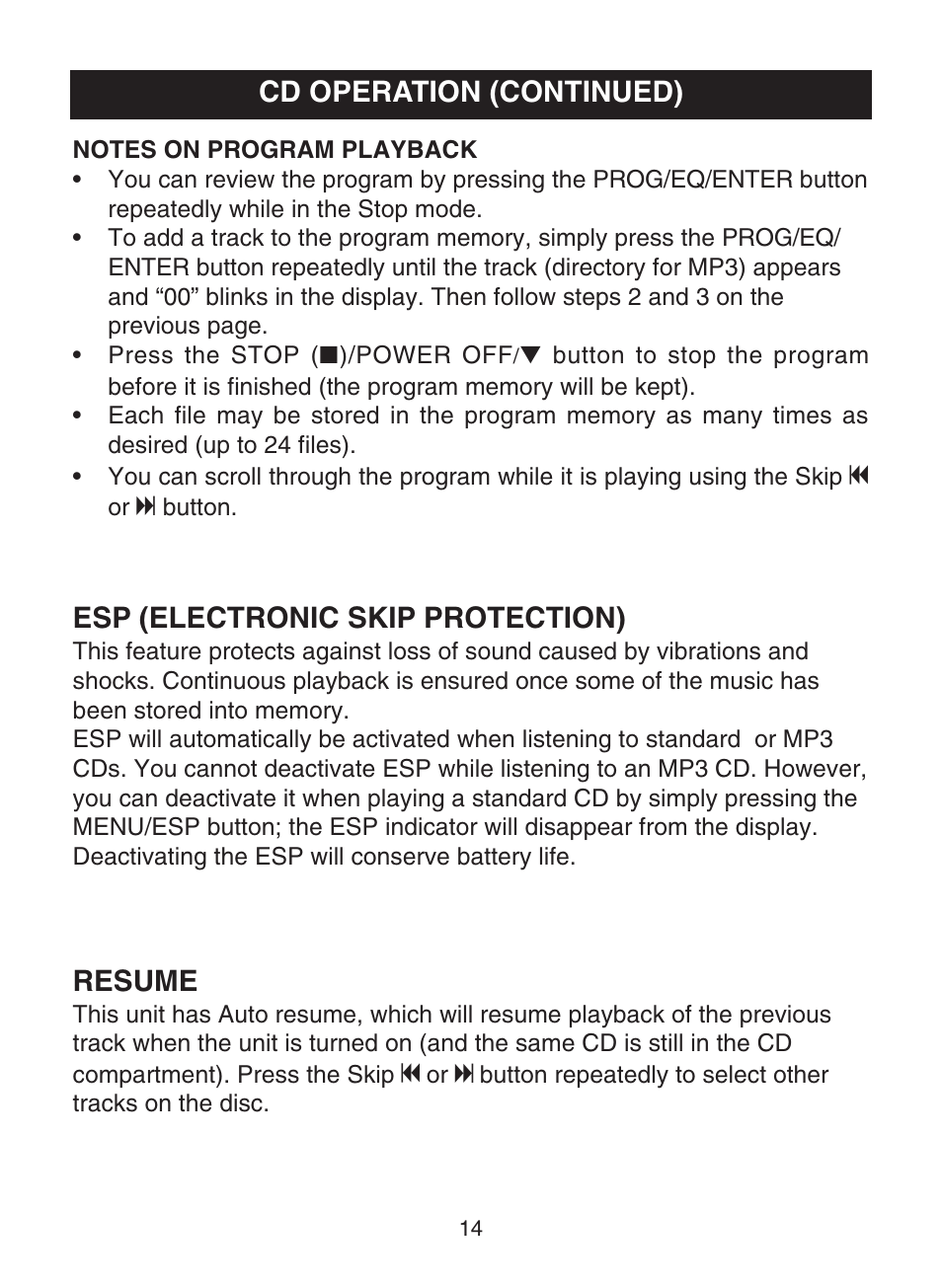 Resume | Memorex MPD8819 User Manual | Page 15 / 23