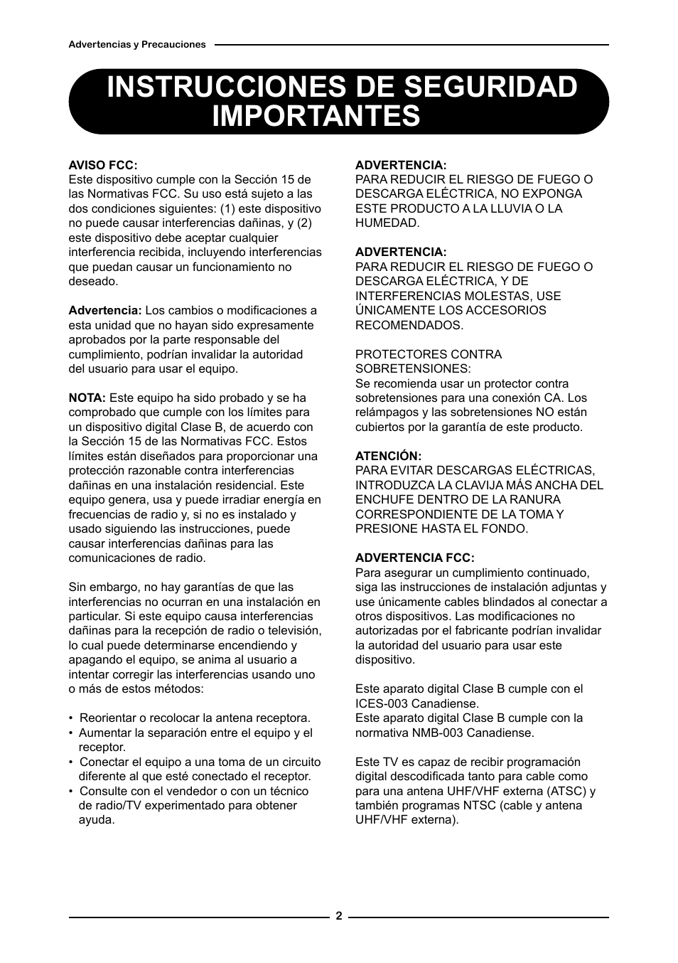 Instrucciones de seguridad importantes | Memorex 1080p User Manual | Page 54 / 103